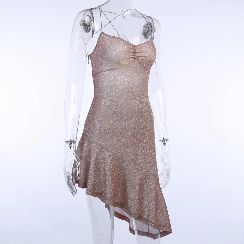 

New Glitter Dresses for Women Straped Criss-Cross Bandage Backless Mermaid Dresses Club Wear Evening Party Sequins Dresses
