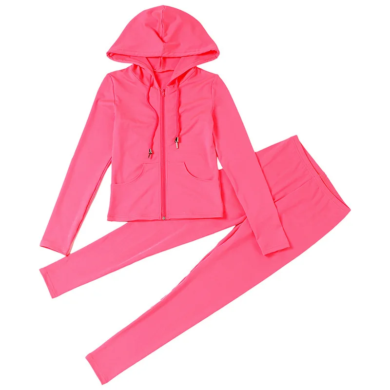 

Autumn Winter Sporty Casual Long Sleeve Hooded Zipper Solid Two Pieces Set Women Workout Skinny Top And Pants Matching Set Mujer