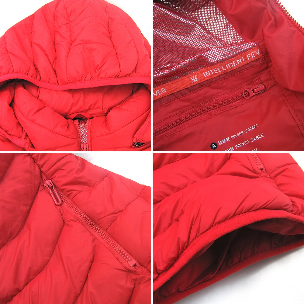 Mens Winter Warm USB Heating Jackets Outdoor Coat Smart Heating Hooded Pure Color Waterproof Jackets