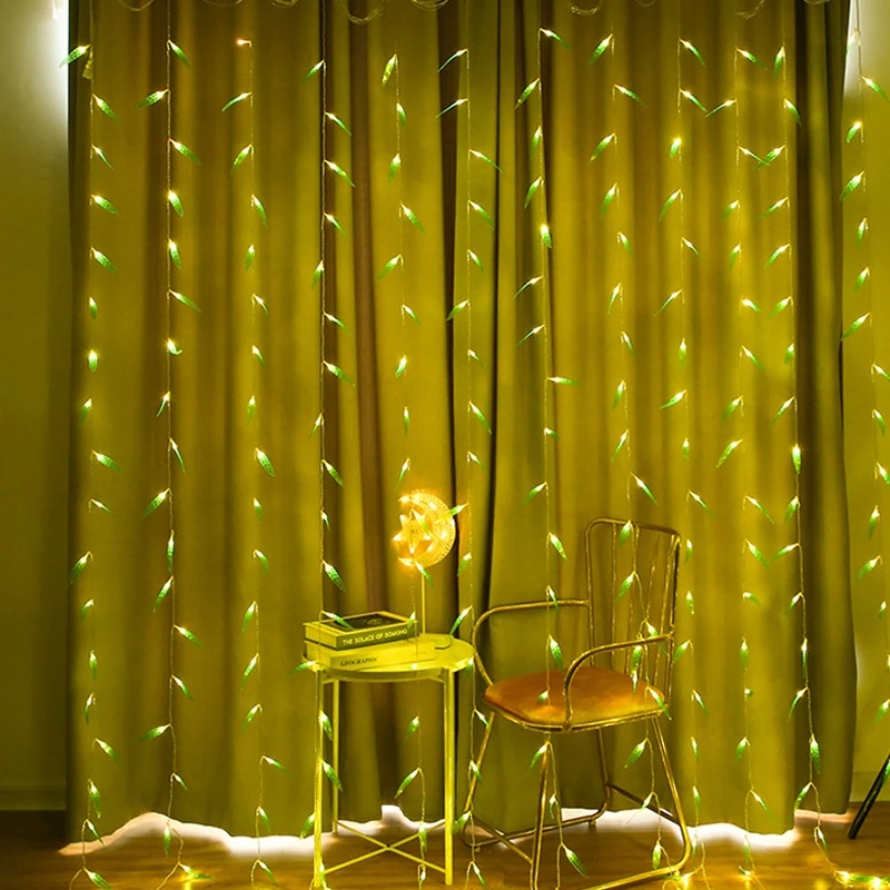 Гирлянсветильник-занавеска из зеленой ивы водонепроницаемая классветильник