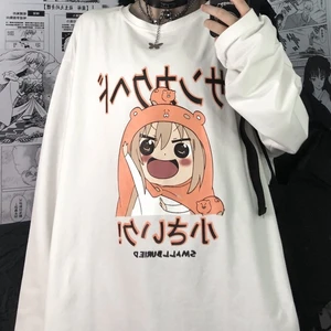 QWEEK Harajuku Kawaii Anime T-shirt Japanese Cute Cartoon Print Manga White Long Sleeve T Shirt Women Tee Tops Female 2021