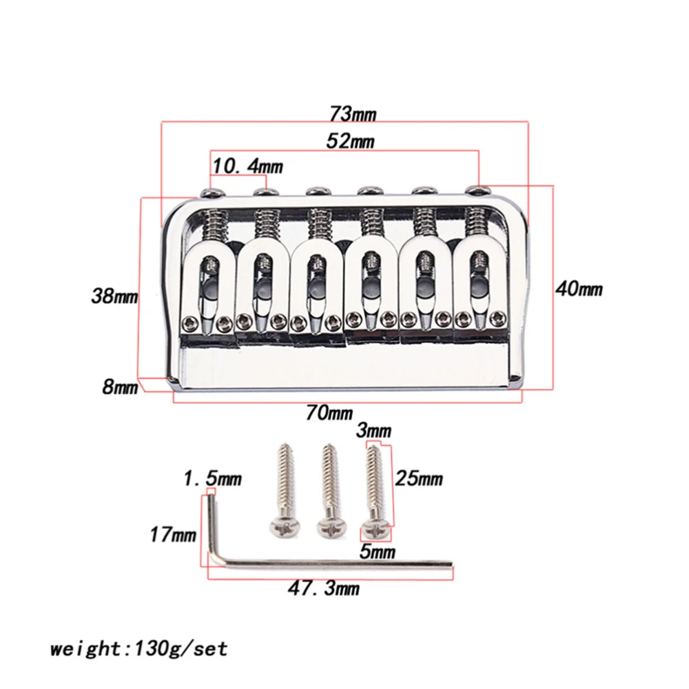 

6 Strings Fixed Saddle Bridge Plate with Screws and Wrench for Electric Guitar Accessories Guitar Parts (Silver)