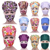 working hat scrub caps sets cotton adjustable sweatband bouffant hats women flower printed reuseable work wear cover accessories