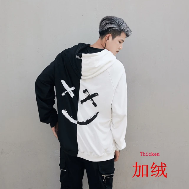 Men Hoodies Sweatshirts Smile Print Headwear Hoodie Hip Hop Streetwear Clothing Us size S-2XL | Мужская одежда
