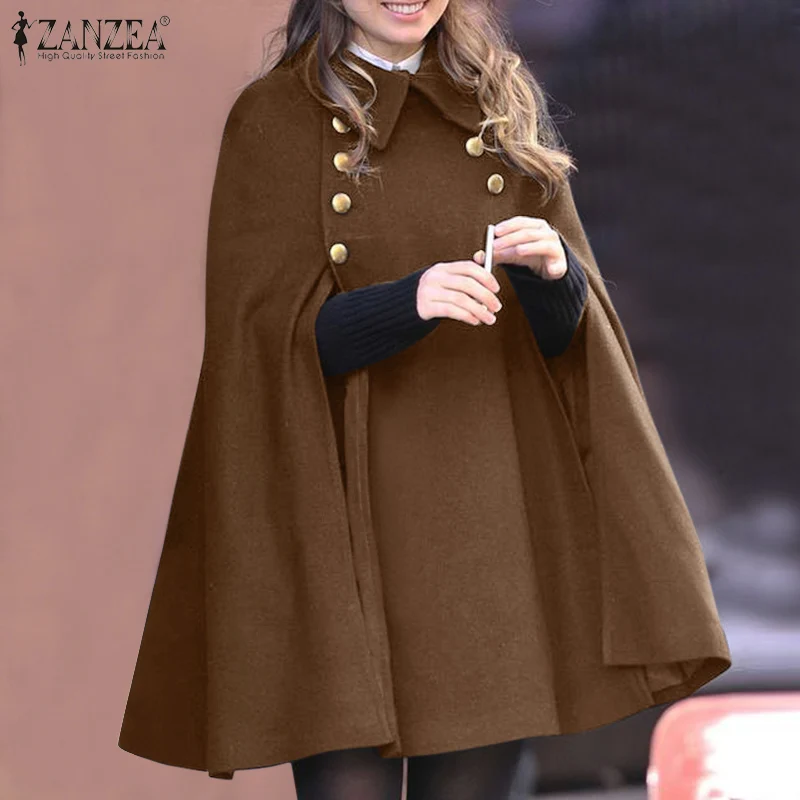 

Women Elegant Solid Cloak ZANZEA Vintage Lapel Split Ponchos Autumn Fashion Loose Coats Party Holiday Capes Female Work Jackets