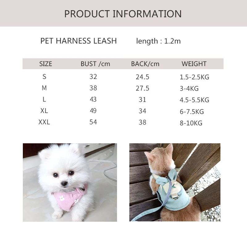 

Cute Cat Dog Harness And Leash Set Breathable Dog Vest Harness For Small Dogs Walking Rope Outdoor Puppy Chest Strap Lead Belts