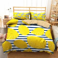 comforter bedding set yellow lemon stripe printed duvet cover bedroom clothes with pillowcase for kids