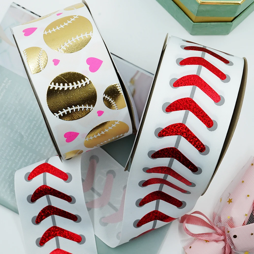 

3 Inch 75 mm Baseball Printed Holographic Foil Ribbon 50 Yard Diy Bows Craft Suppliers I1403838