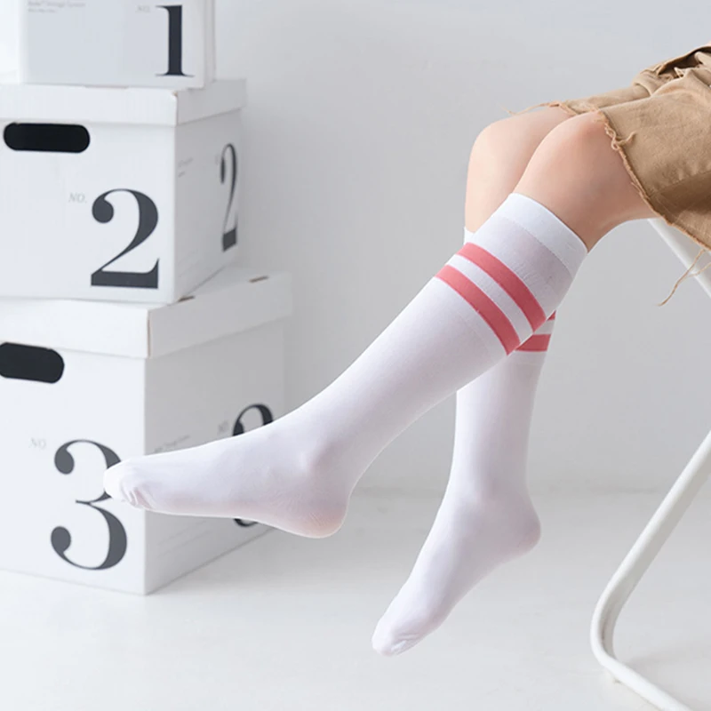 

1-8Y 1Pair Children Soft Striped Straight Socks Summer Thin College Style Parallel Bars Boys&girls Calf Solid Color Sports Socks