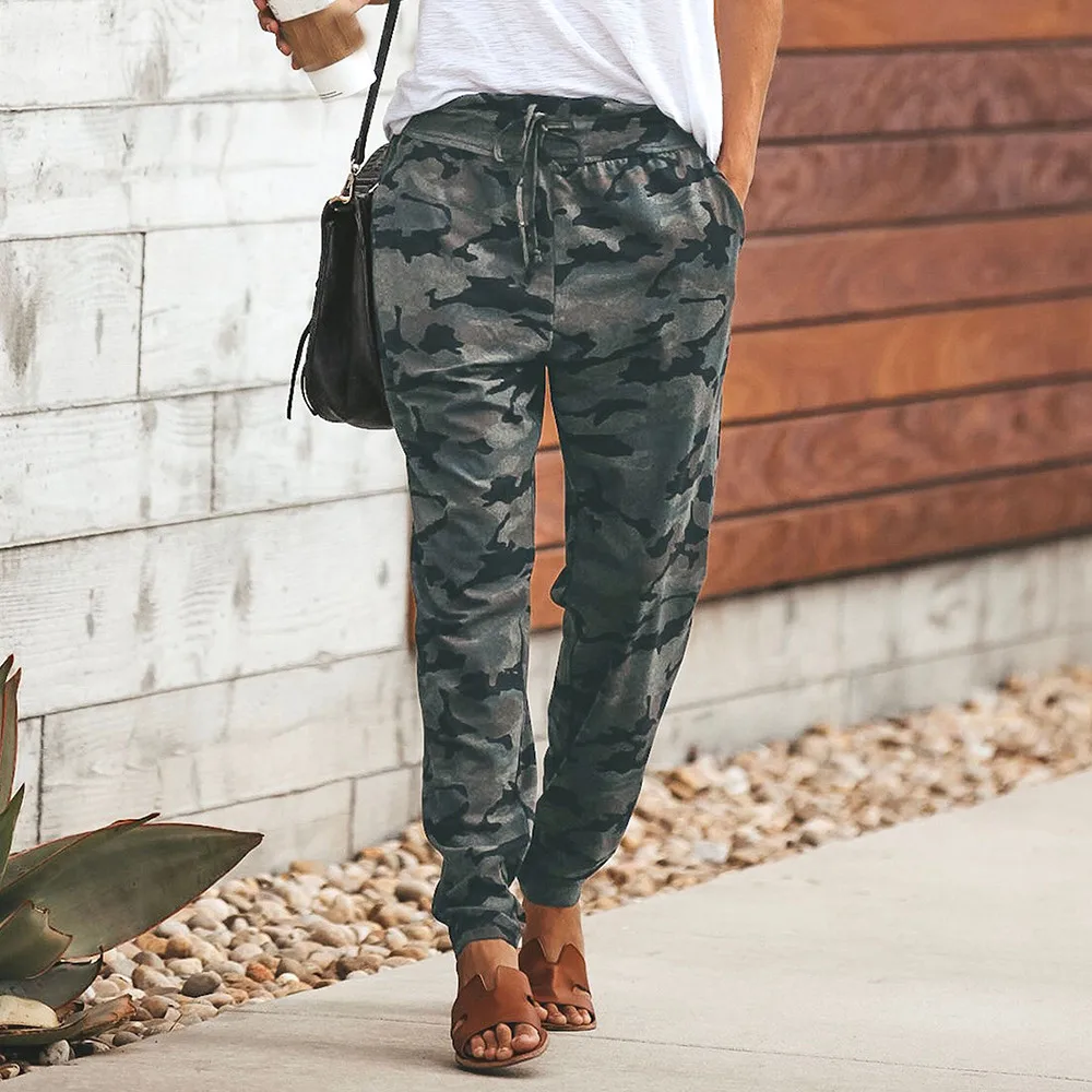 Брюки женские повседневные с камуфляжным принтом модные облегающие спортивные