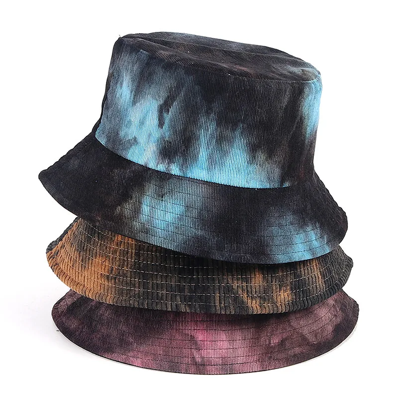 

Women Men Bucket Hat Tie Dye Corduroy 2020 Winter Autumn Panama Bob Chapeau Femme Hip Hop Fisherman Hat Fishing Cap Reversible