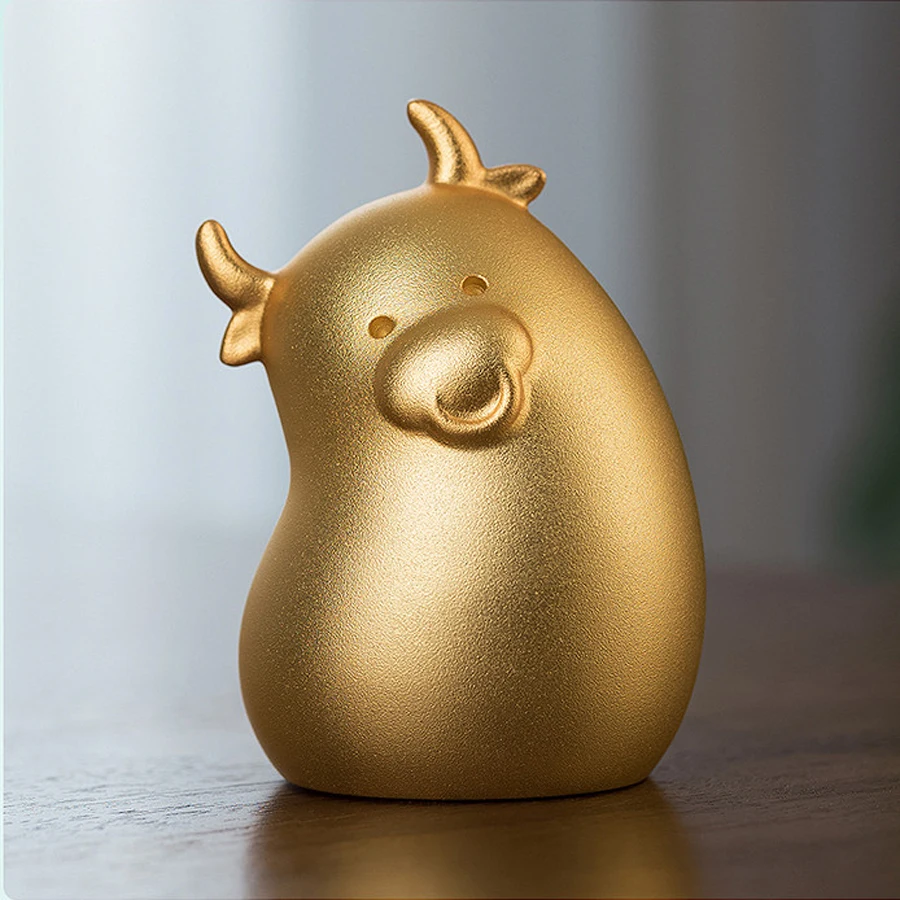 

2022 GOOD LUCK gift CHINA National treasure Collection 24K Gold-plated Zodiacs Wealth success Lucky Bull Mascot Company business