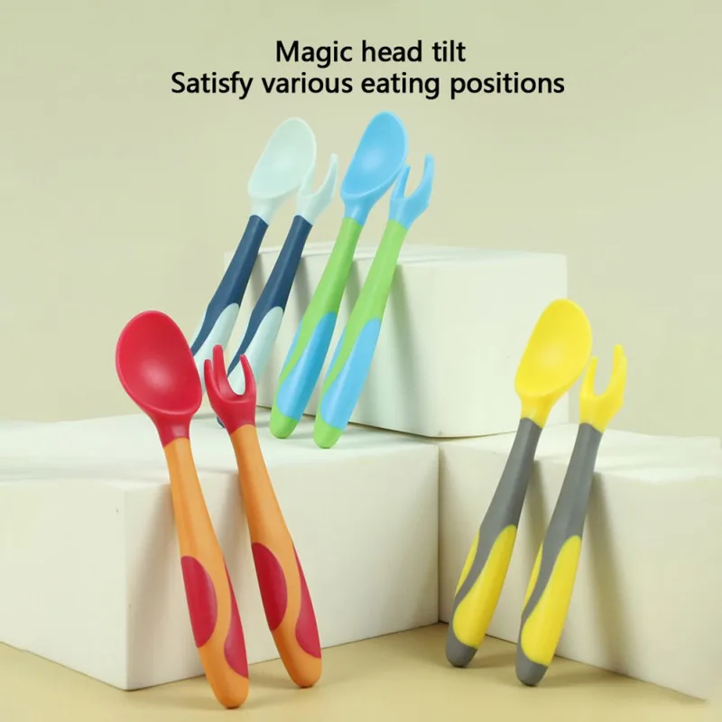 

Ложка силиконовая гибкая, для обучения малышей, с вилкой