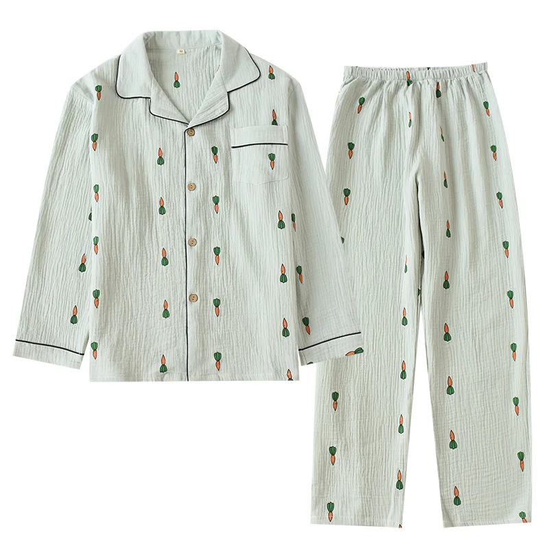 Мужской пижамный комплект с длинными рукавами и брюками пижама из 100% хлопка