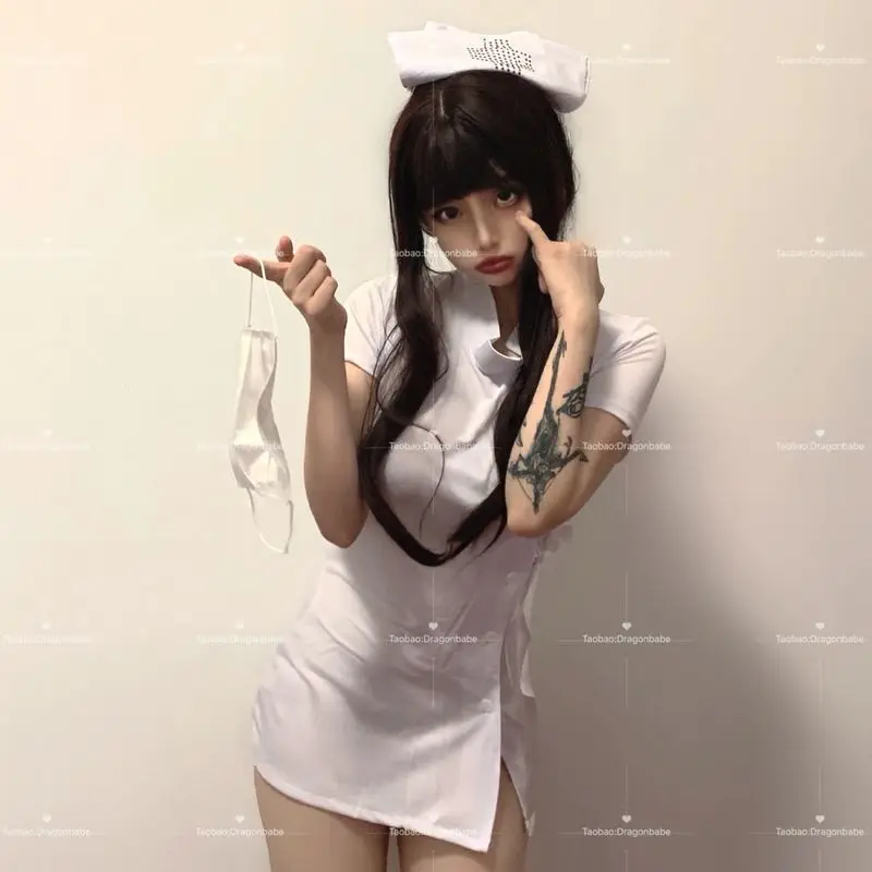 

Harajuku Punk Nurse Uniform Ultrashort Dress Sexy Underwear Women Split Skirt Home Sleepwear Cosplay Uniform Showgirl Costumes