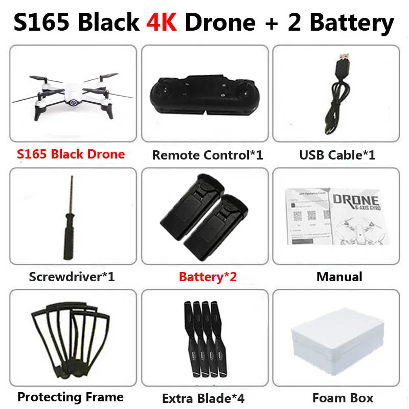 S165 4K Black 2B S165 Профессиональный WiFi FPV Дрон с двойной камерой 4K антенна видео широкоугольный оптический поток RC Квадрокоптер Вертолет игрушка E58 SG106 - Цвет: S165 4K Black 2B