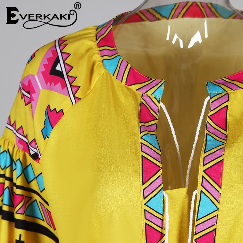 Everkaki Ethnic Print Tassel Mini Dress Women Summer Vestidos Sashes Boho Ladies Short Dresses Loose Female 2021 New Fashion | Женская