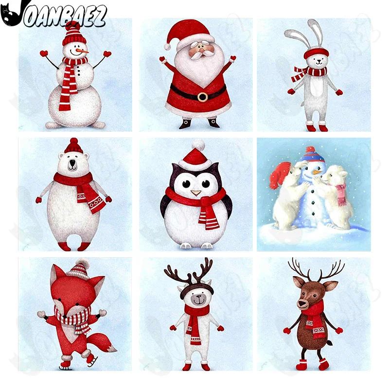 

Cartoon Snowman Penguin Diamond Painting 5Ddiy Red Scarf Fox Wall Art Mosaic Diamond Embroidery Room Decoration Gift