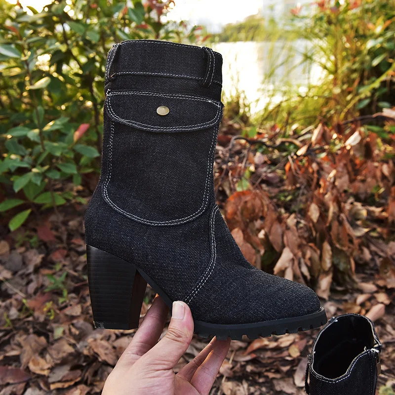 Женская прогулочная обувь Ботинки до середины икры на высоком каблуке и