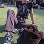 Хлопковая укороченная футболка в стиле Харадзюку, с принтом скелета