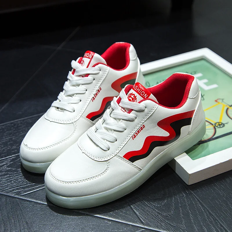 Large Size Children Casual Shoes With Lights USB Charge Luminous Sneakers for Kids Boys Glowing Led Shoes Girls Lighted Shoes - Цвет: 912-Red