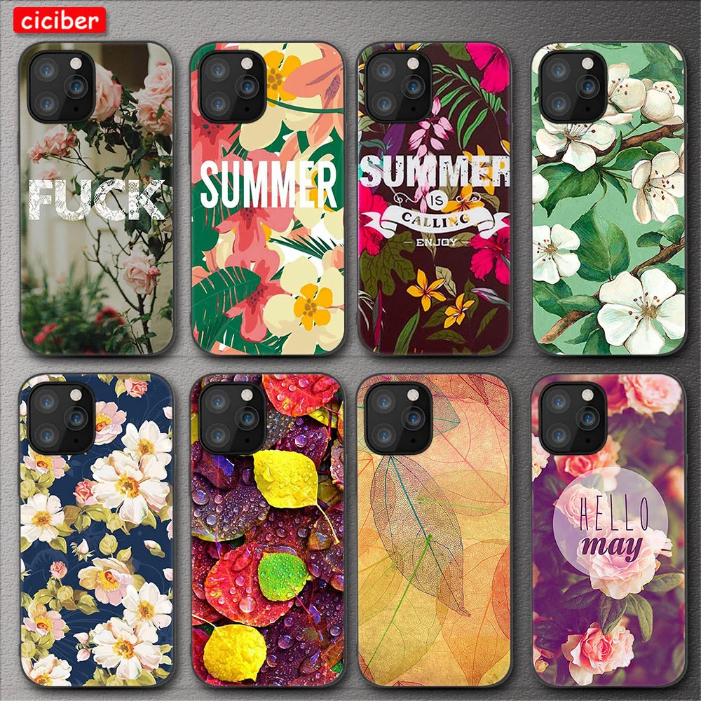 

Flower Leaf Text Case For iPhone 11 12 Pro Max Mini Cover for iPhone X XR XS MAX 7 8 6 6S Plus 5S SE 2020 Soft TPU Phone Fundas