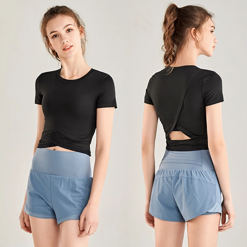 Женская рубашка для йоги быстросохнущая спортивная фитнеса и бега одежда