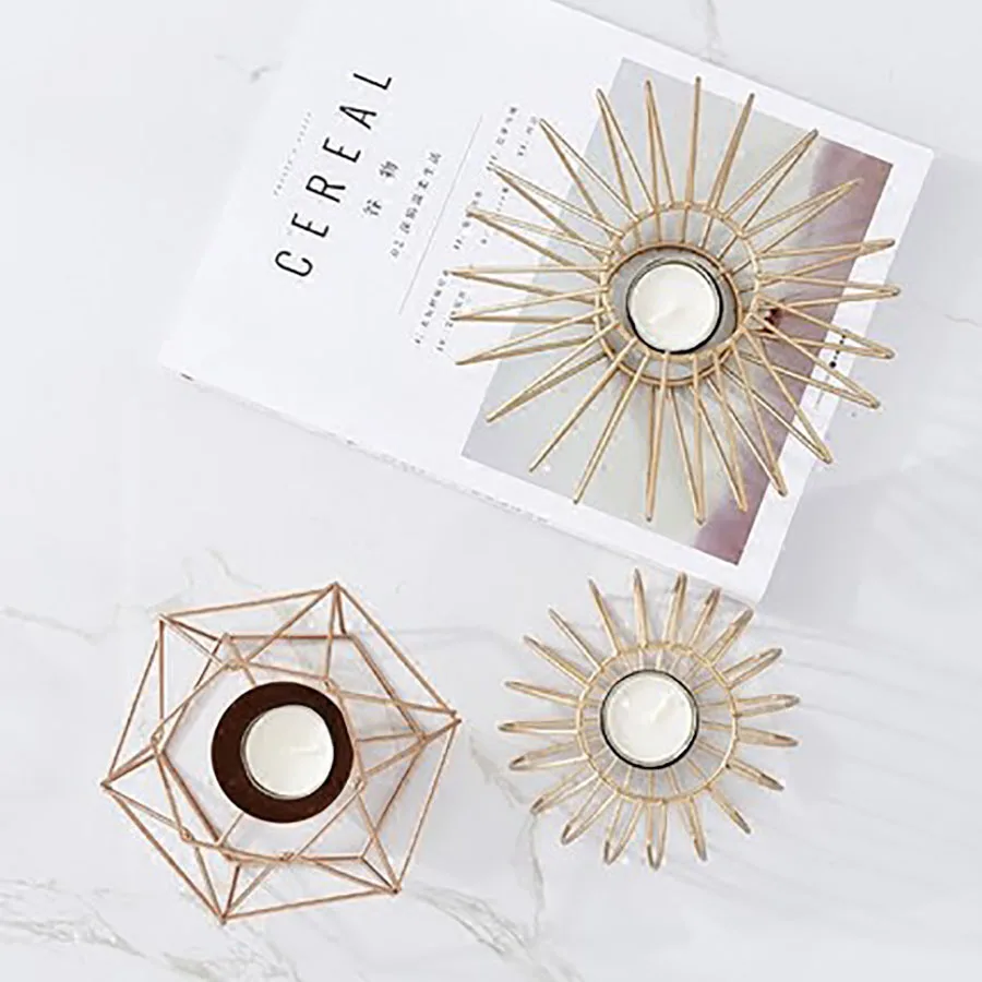 Скандинавский минималистичный подсвечник геометрический Золотой из кованого