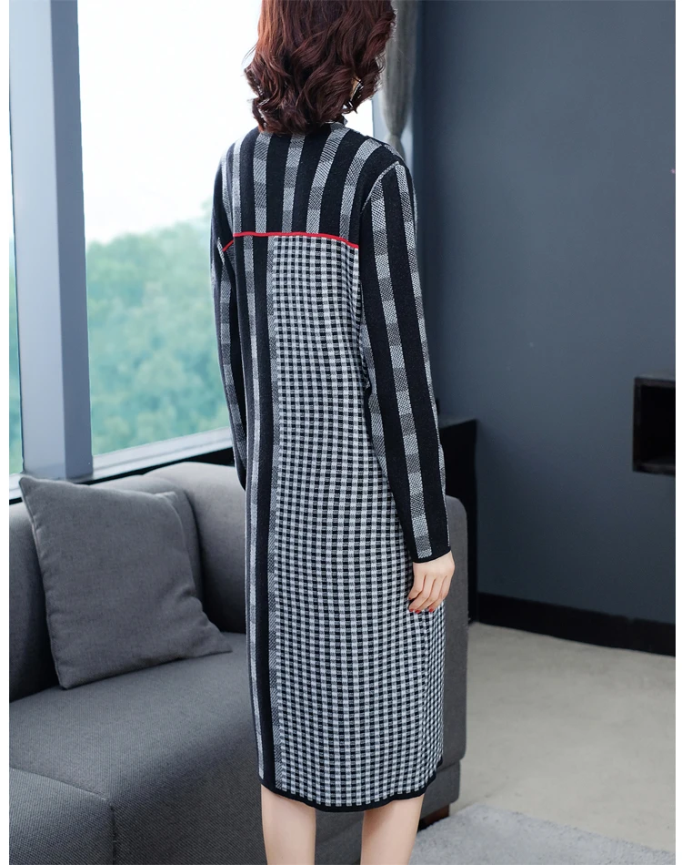 Женское вязаное платье свитер с круглым вырезом длинным рукавом|Женские платья| |