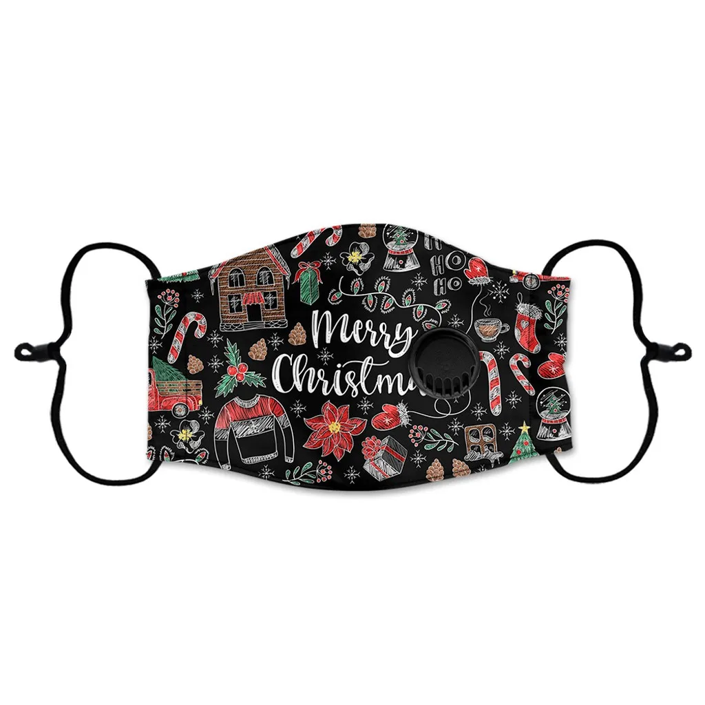 Маски с принтом Санта Клауса унисекс моющиеся и многоразовые теплые