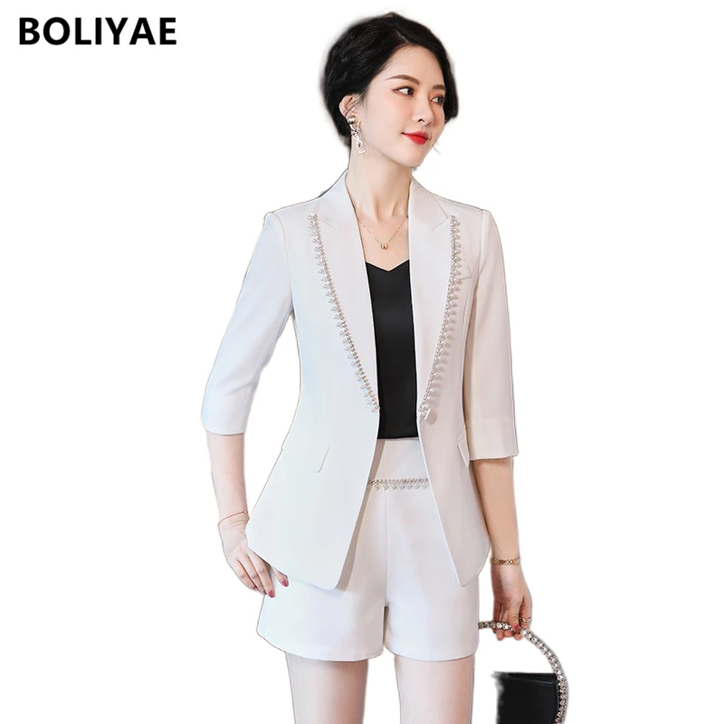 2022 Two Pieces Set Women Fashion Vintage V Neck Long Sleeve Office Lady Slim Wool Blazer Coat Female Hight Waist Shorts Suit