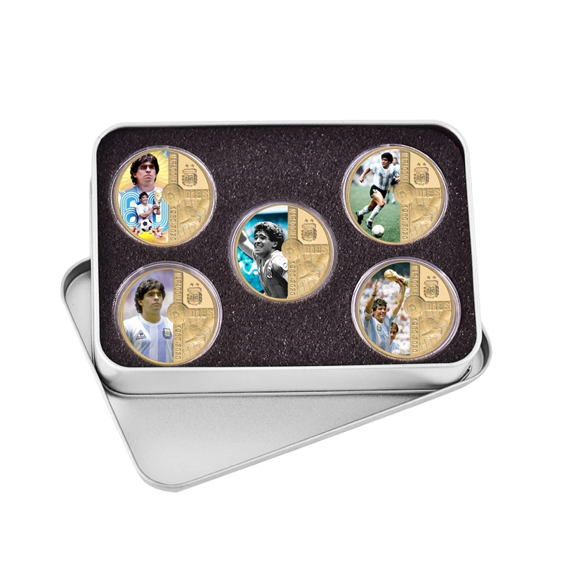 Рип Диего Марадона/Пеле Позолоченные памятные монеты набор с держателем для