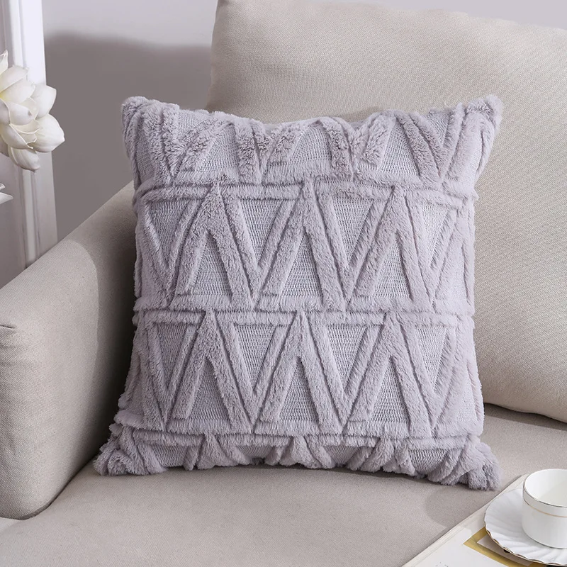 

2021 Nordic Style Home Seat Chair Car Decorative Cushion Cover Geometry V Double-sided Solid Color Plush Pillowcase