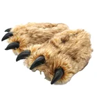 Домашние теплые Нескользящие плюшевые тапки для мужчин и женщин, тапочки из хлопка, на каблуке, Нескользящие, с тигром, коготь, с динозавром, с животными, с кисточками, зимние Тапочки