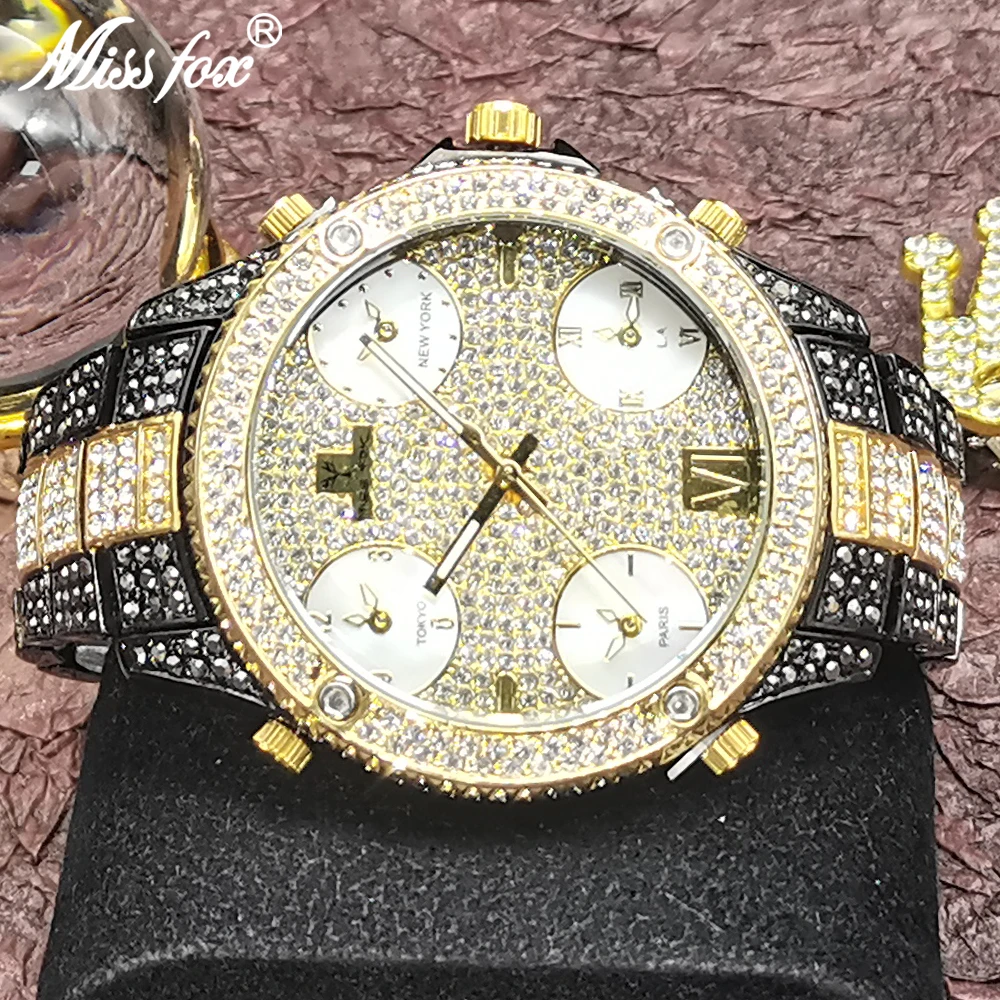 

Hot Sale Hip Hop MISSFOX Brand Men's Watches 51MM Big Dial Iced Out Top Luxury Diamond Watch Business Dress Dive Quartz Clocks