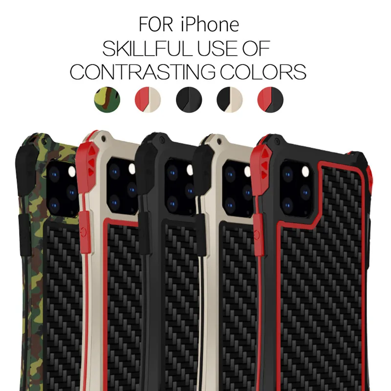 Amira-funda R-JUST para tel&eacute;fono m&oacute;vil Apple, carcasa de lujo de aluminio y fibra de carbono para iPhone 13 11 Pro Max XR-4