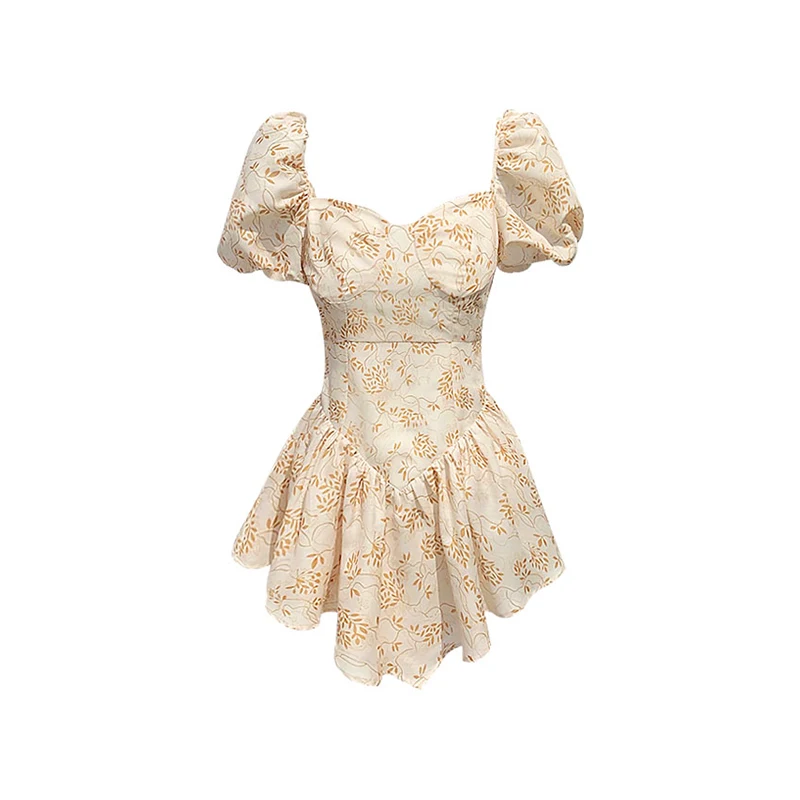

Summer Women Dress High Quality Puff Sleeve Print Floral High Waist Sexy Woman Dresses Party Vestidos Women's Clothing WPY3719