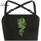 Пикантная обувь с пряжкой; С вышивкой в виде черного дракона; Майка для женщин укороченная уличная одежда сексуальные топы 2020 летний бюстгальтер без косточек кроп Топ