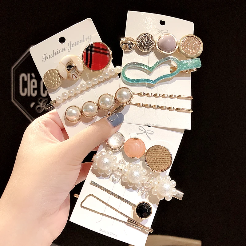 Женские акриловые заколки для волос элегантные Геометрические жемчужные 4