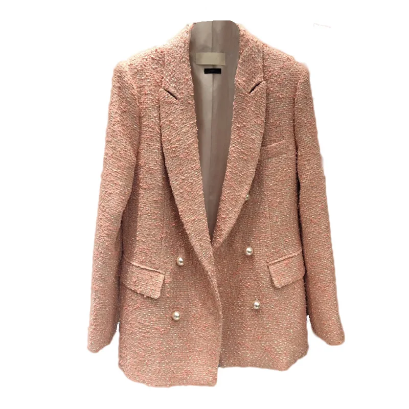 

Blazer Women 2021 Double Breasted Spring Coat Woman Blazers Feminino Casual Work Suit Long Sleeve Jacket Mujer Chic Cotton