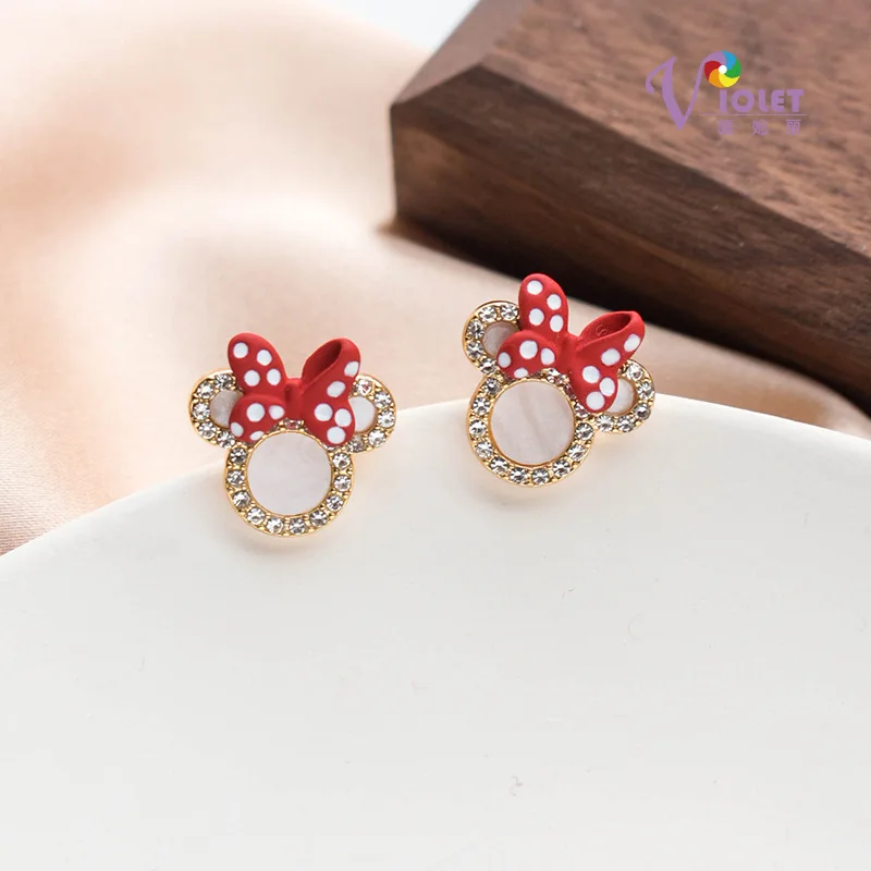 disney mickey mouse earrings s925 silver needle bow mickey minnie earrings red ladies girls earrings out jewelry gift free global shipping