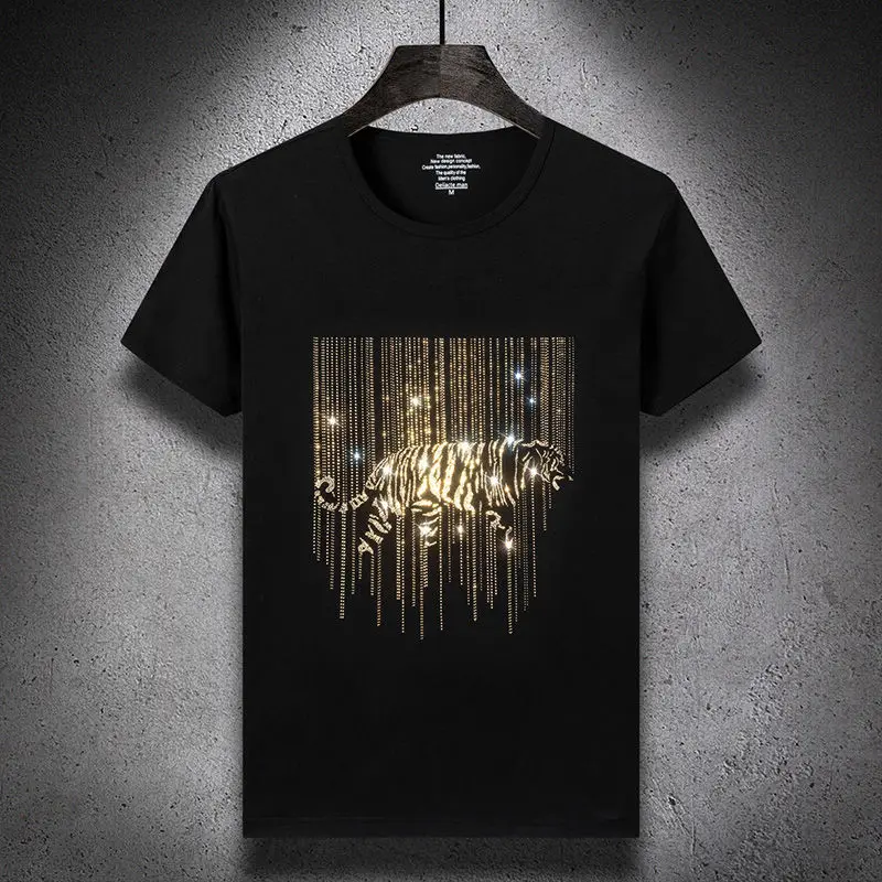 

Europe and the United States new summer short sleeve men's high-end laser craft youth T-shirt loose men