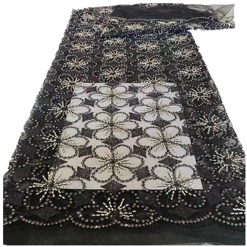 

​Familiar Latest French Tulle Lace Fabric 5 Yards 2021 High Quality Nigerian Wedding Luxury Beads Embroidery African Lac DX32755