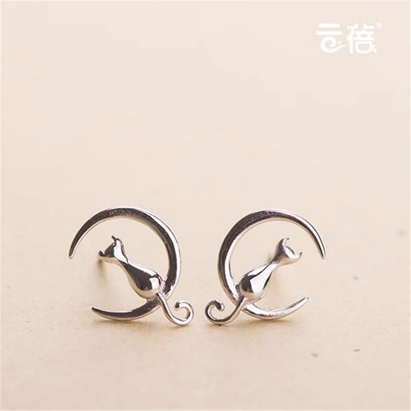 

Fashion Female Stud Earrings Cute Earrings Animal Silver Color Cats Earrings for Elegant Women Girls Birthday Gifts SE081
