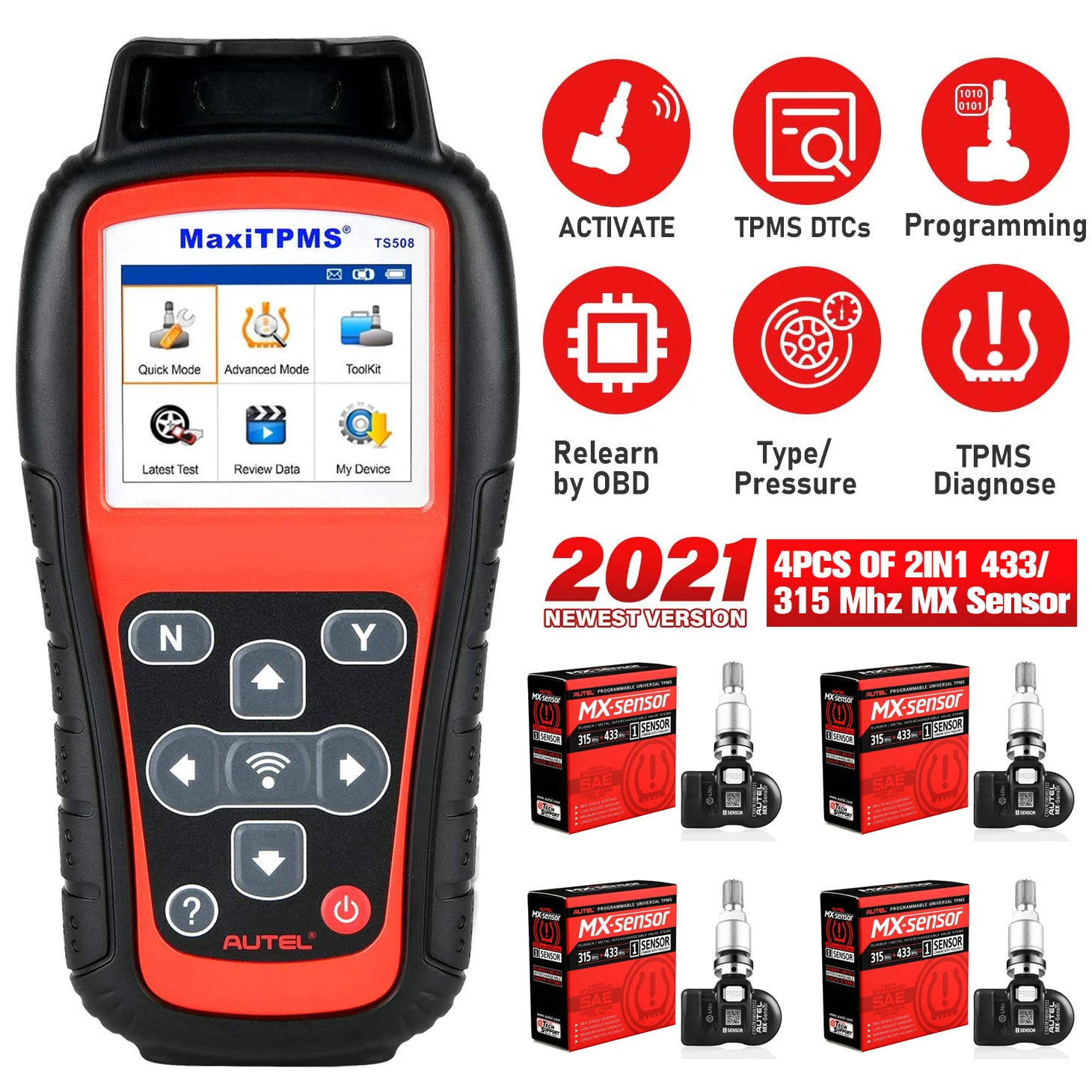 Программатор Autel MaxiTPMS TS508, набор датчиков TPMS, диагностический инструмент OBD2 TS508K для шинной системы, считыватель кодов - изображение