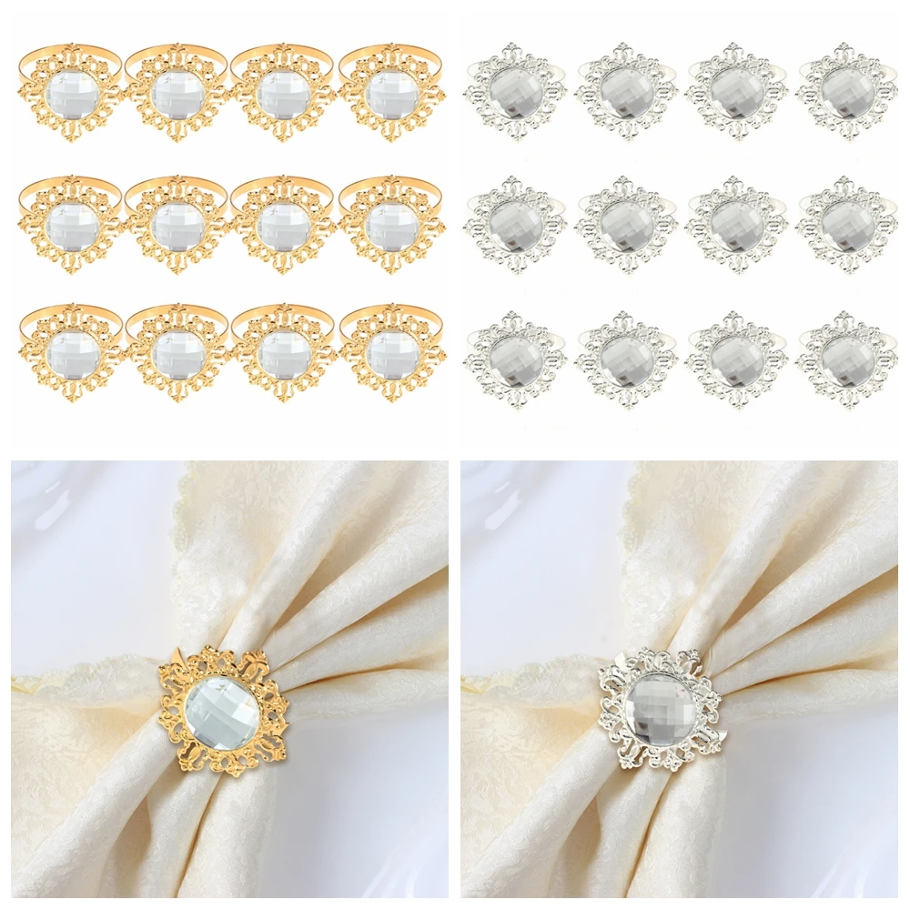 12 шт. акриловые золотые и серебряные салфетки кольцо для стола украшение обеда