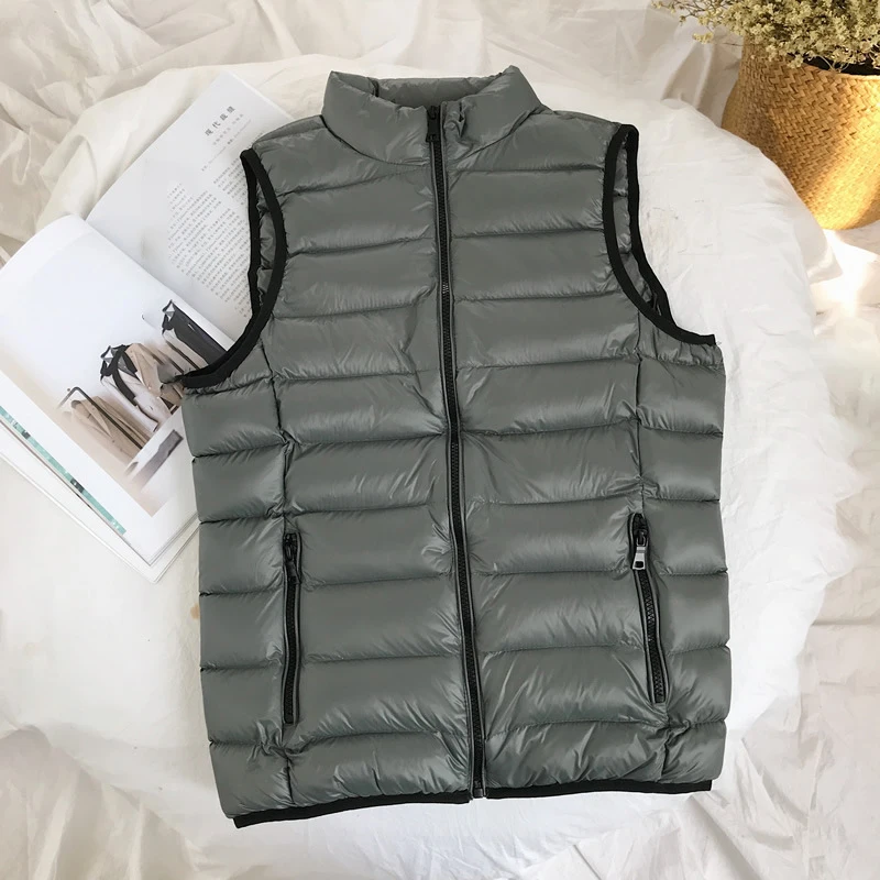 Зимняя мужская пуховая куртка одноцветная жилетка без рукавов большие размеры с