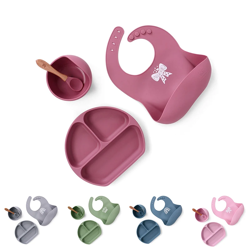 

4 шт./набор, силиконовая миска + тарелка + ложка + нагрудники