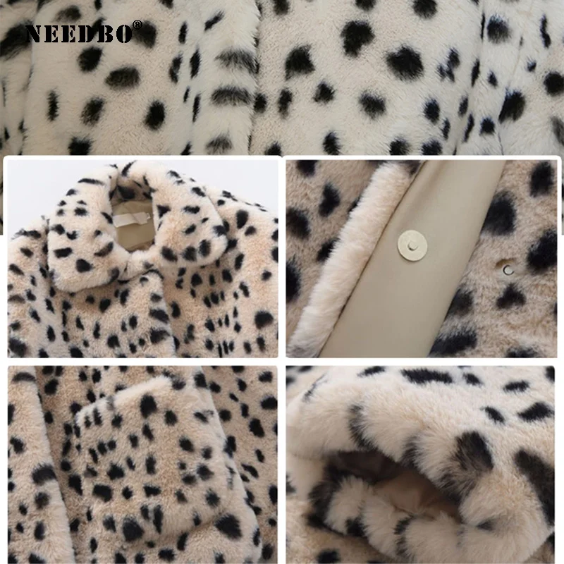 NEEDBO Faux Fur Coat Women Jacket Leopard Streetwear Warm Teddy Jacket Coat Oversize 2020 Outerwear Soft Fluffy Jacket Women