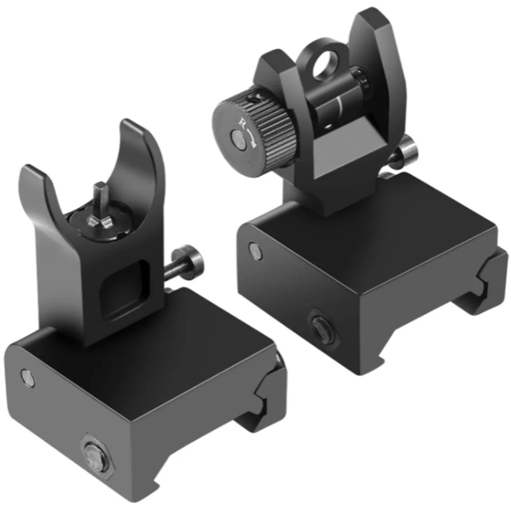 

Tactical Hunting Iron Low Flip Up Front & Rear Sight Set Folding Design Profile Quick Detach Rapid Transition Fit Most Rails